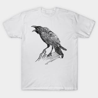 Raven scientific nature black ink pen drawing illustration T-Shirt